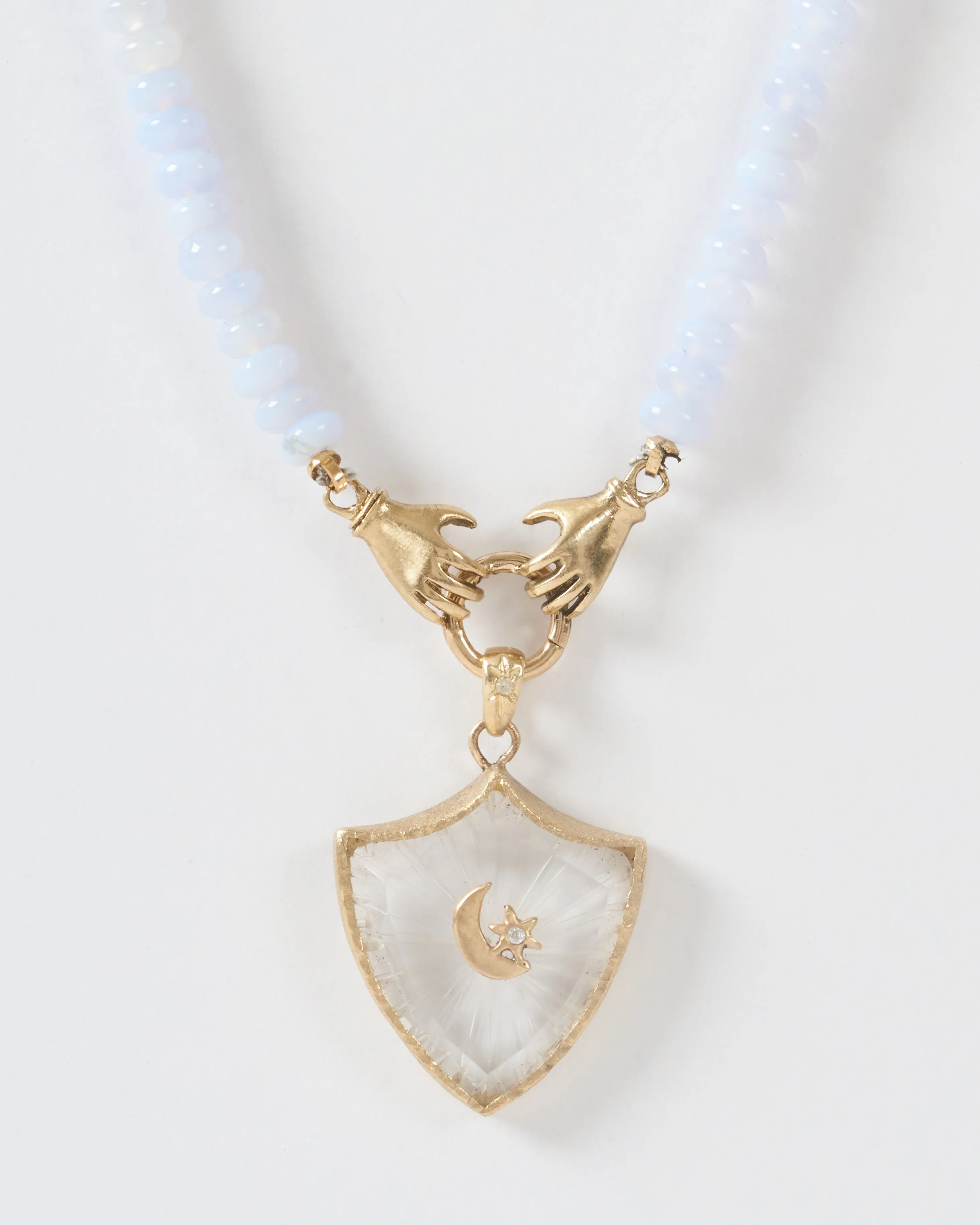 double hand charm holder necklace - gold/blue