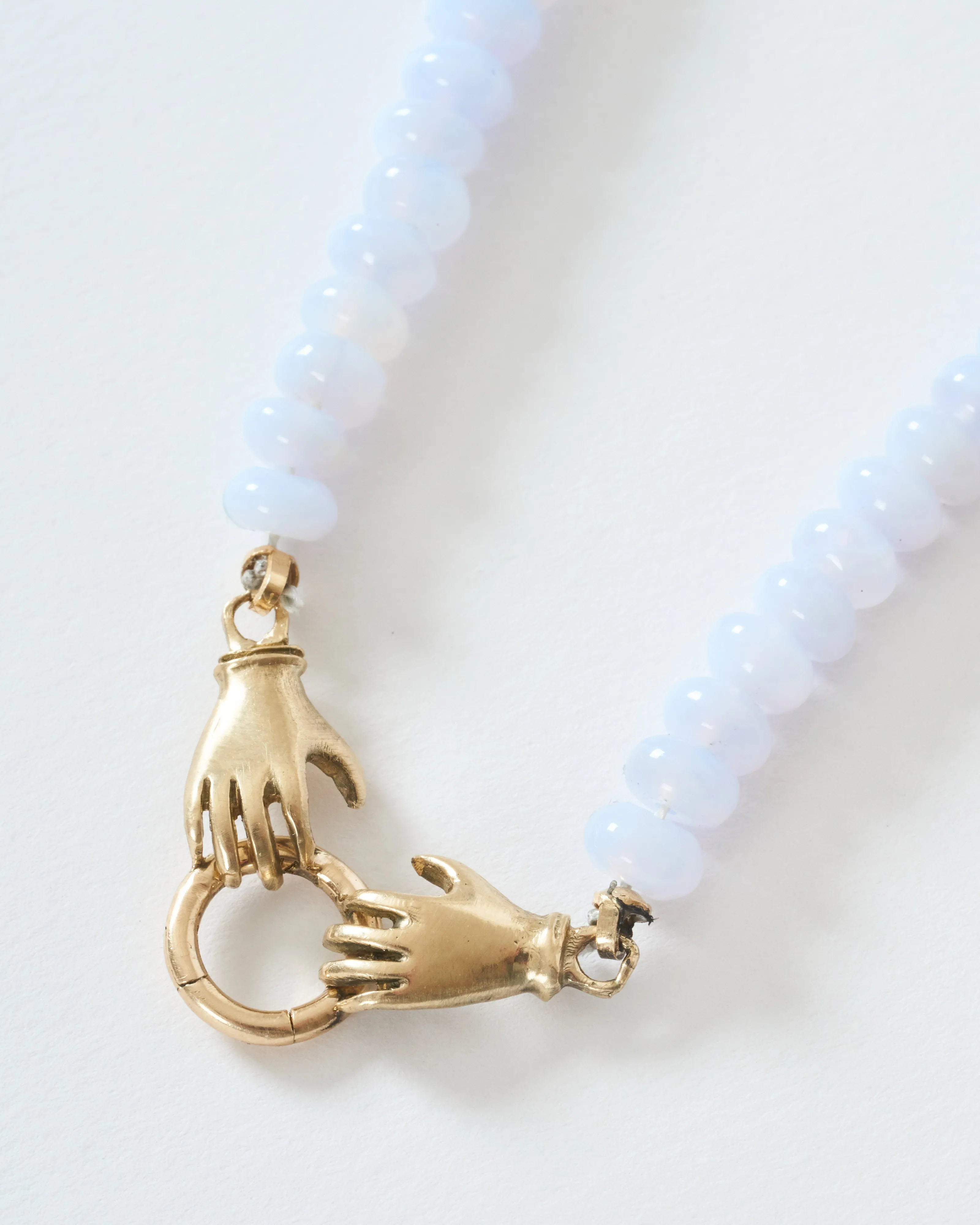 double hand charm holder necklace - gold/blue