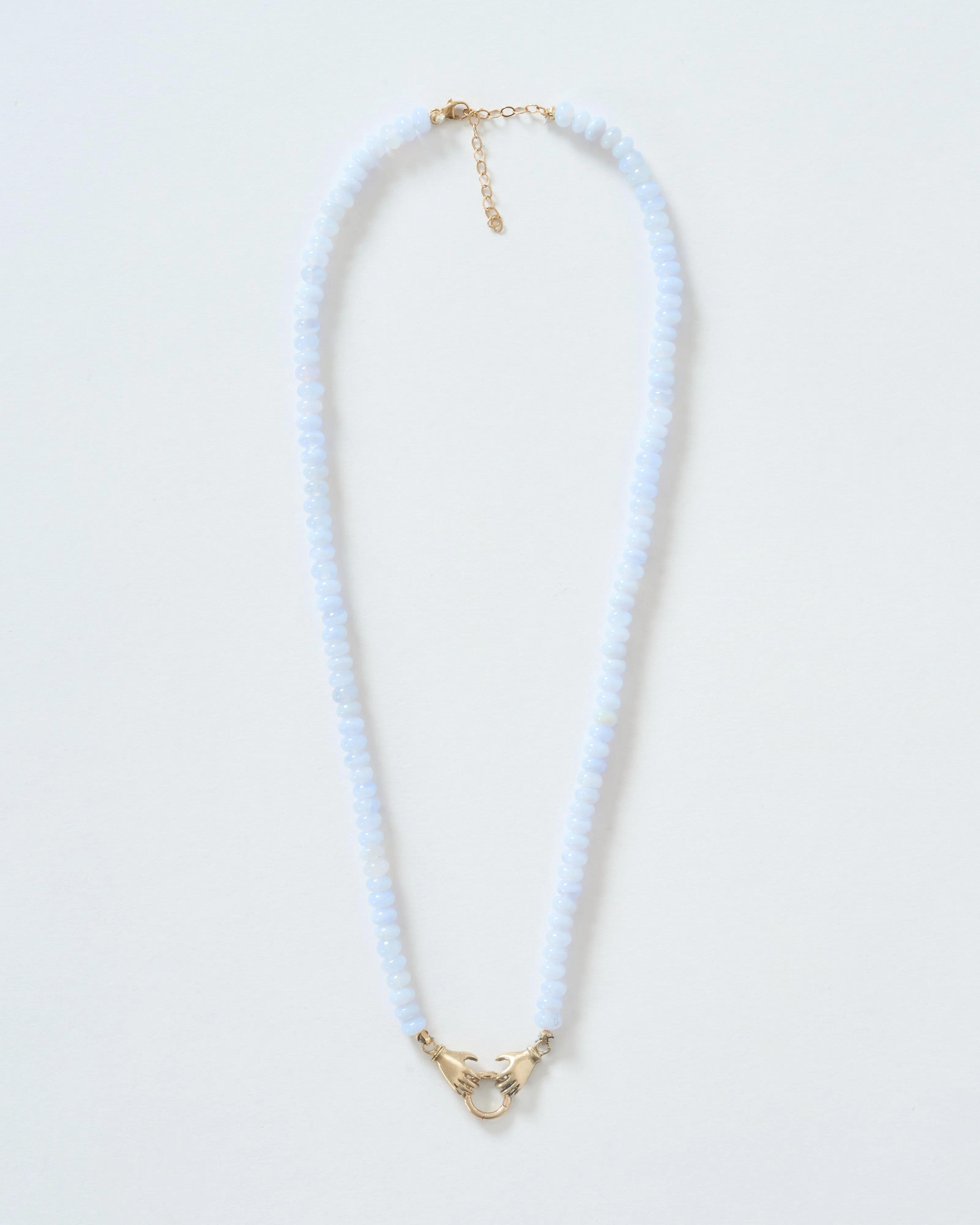 double hand charm holder necklace - gold/blue