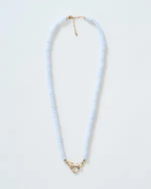 double hand charm holder necklace - gold/blue
