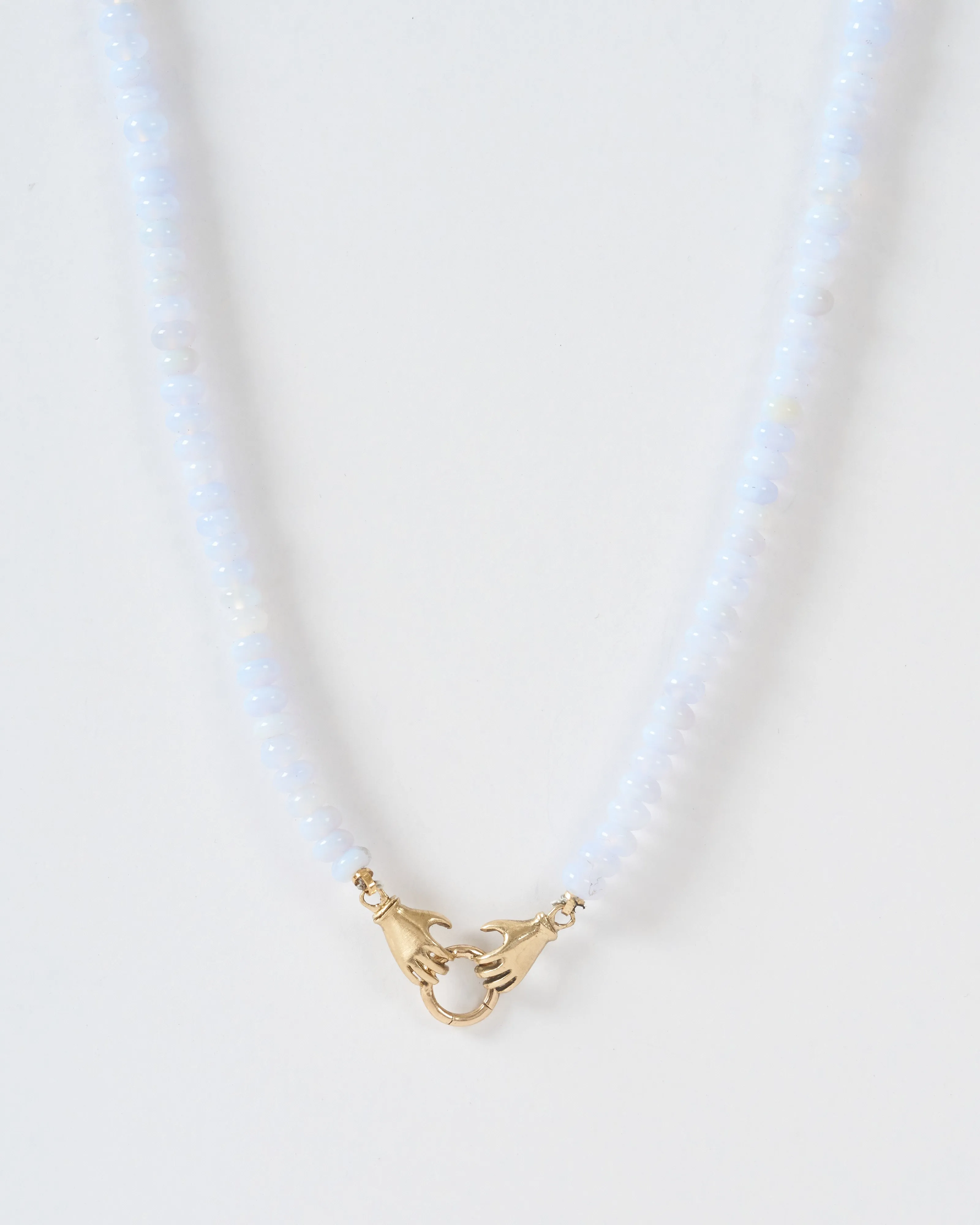 double hand charm holder necklace - gold/blue