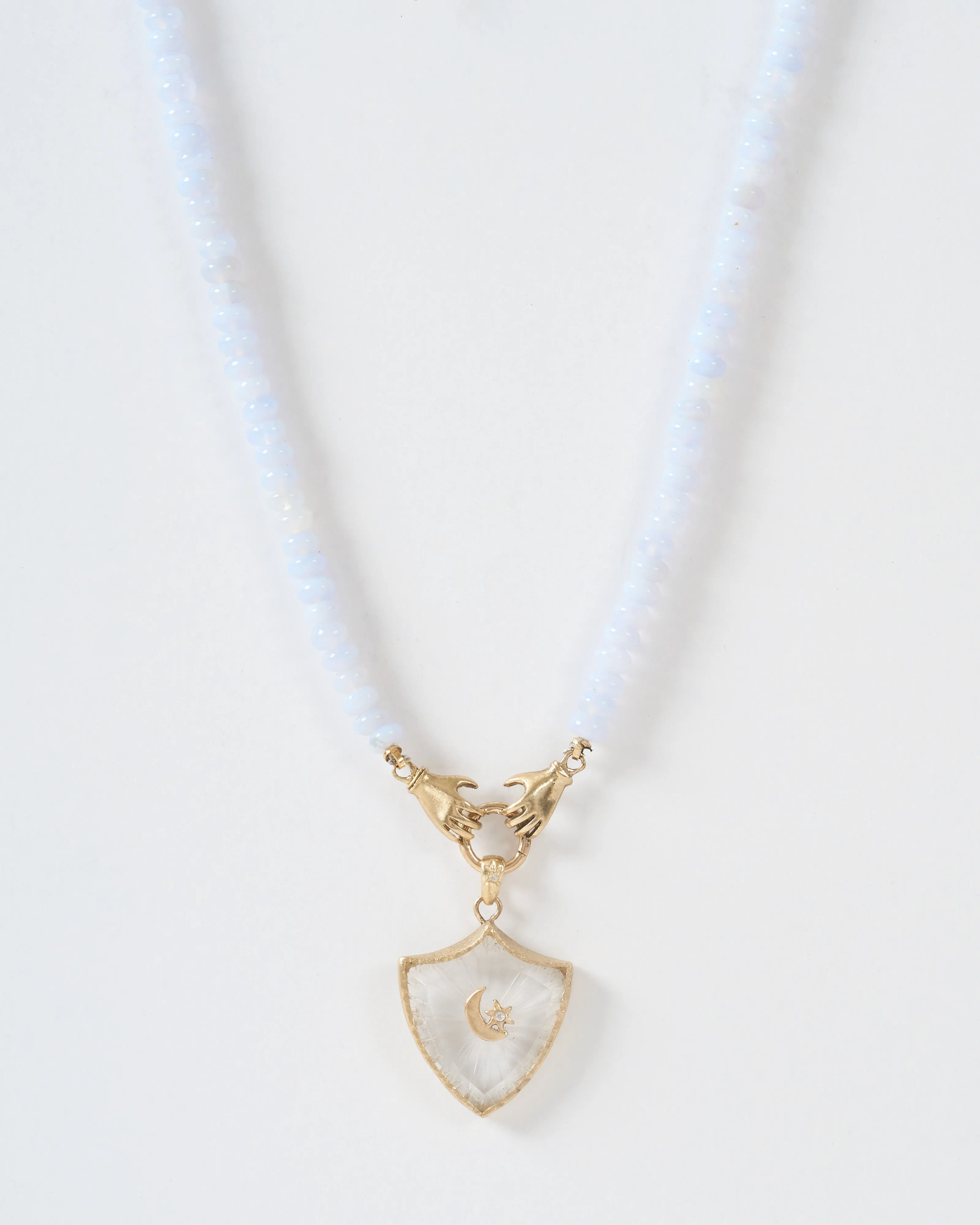 double hand charm holder necklace - gold/blue