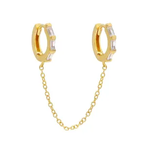 Double Huggie Baguette Chain Earring
