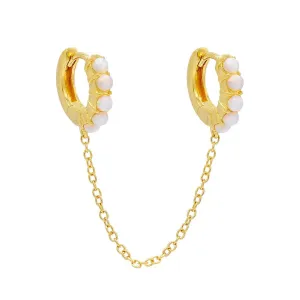 Double Huggie Opal Chain Earring