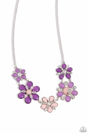 Dragonfly Decadence - Purple - and Pink Beaded Rhinestone Center Flower with Dragonfly Detail Paparazzi Short Necklace
