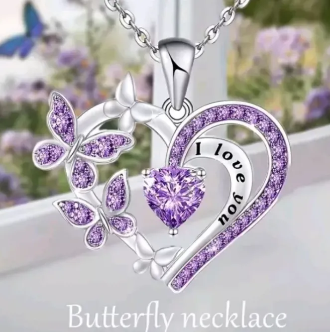 Elegant 925 Sterling Silver Heart Butterfly Fashion Jewelry Pendant Necklace New