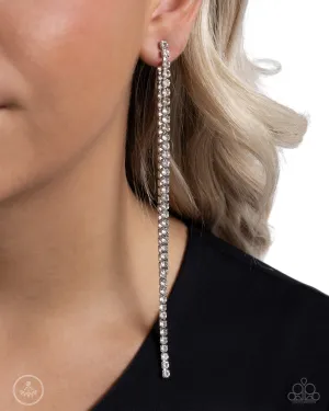 Elevated Elegance - White - Rhinestone Cascade Paparazzi Ear Jacket Earrings
