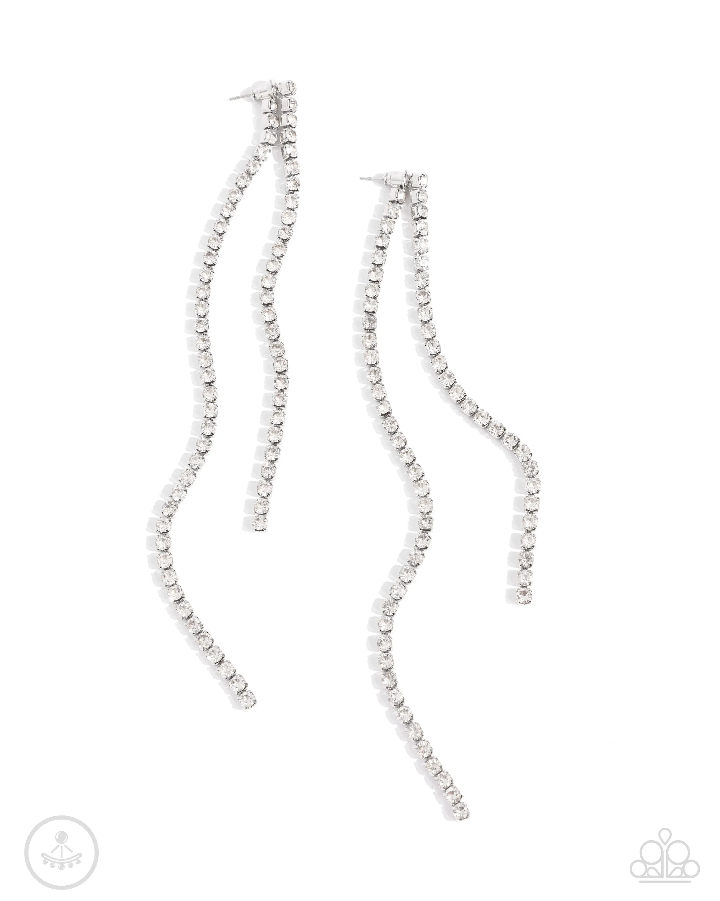 Elevated Elegance - White - Rhinestone Cascade Paparazzi Ear Jacket Earrings