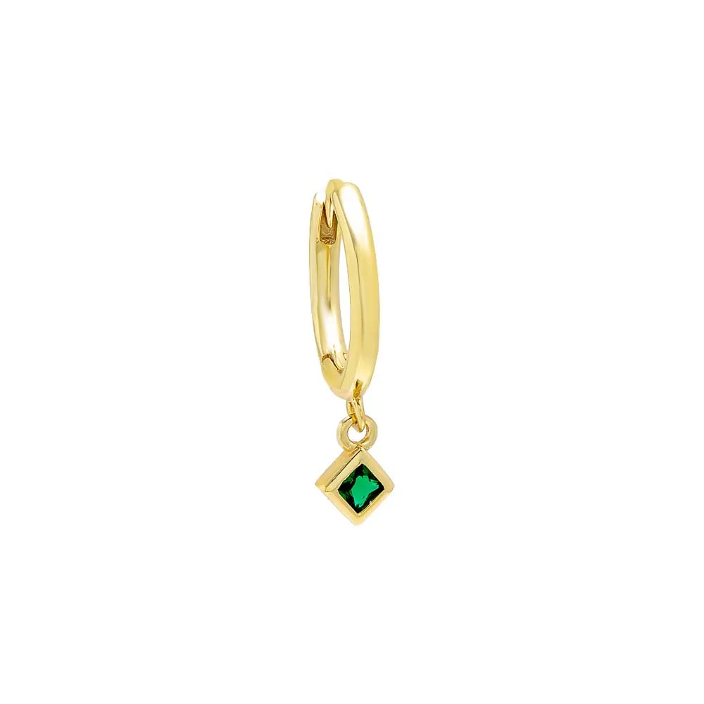Emerald Dangling Diamond Shape Huggie Earring
