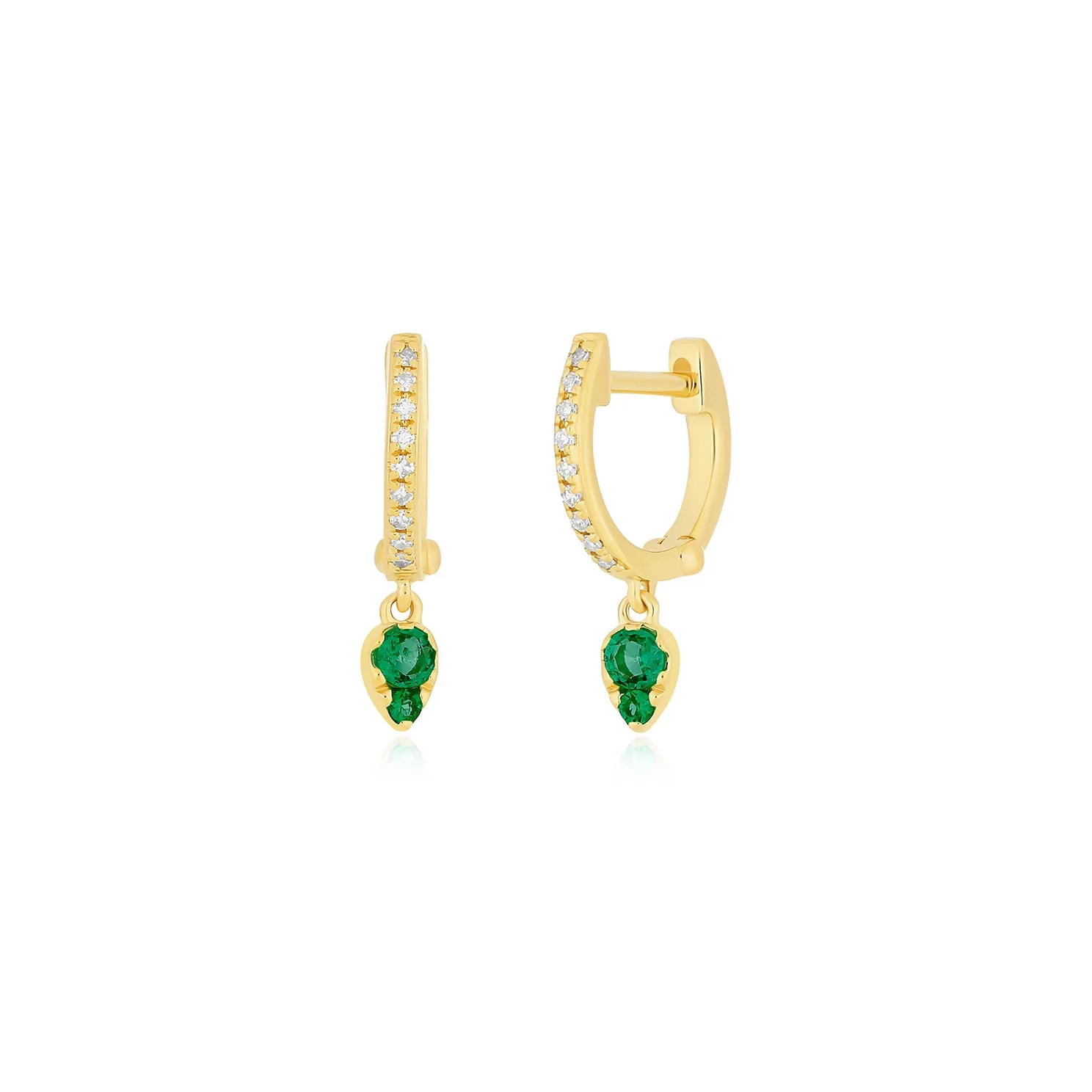 Emerald Teardrop Diamond Mini Huggie Earring