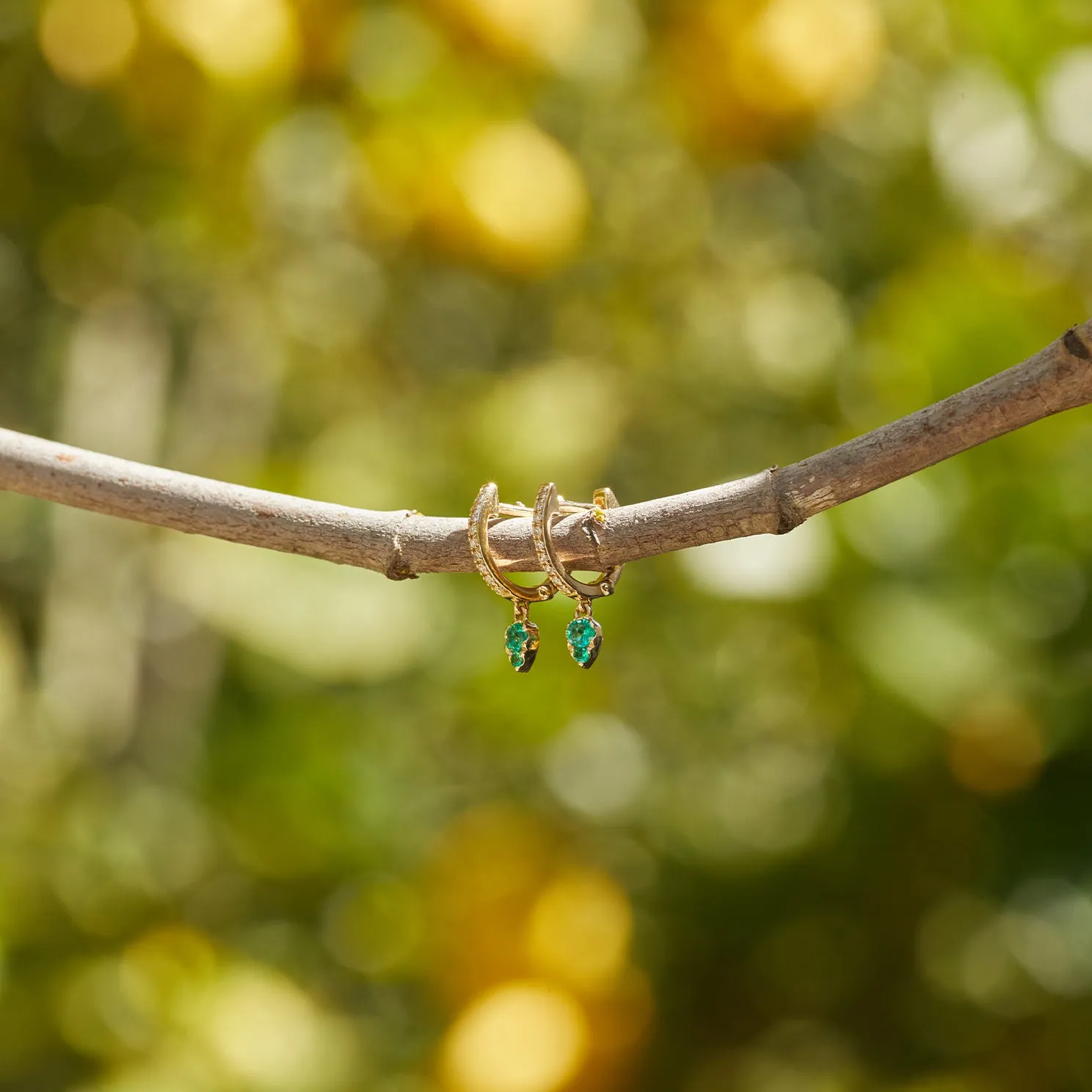 Emerald Teardrop Diamond Mini Huggie Earring