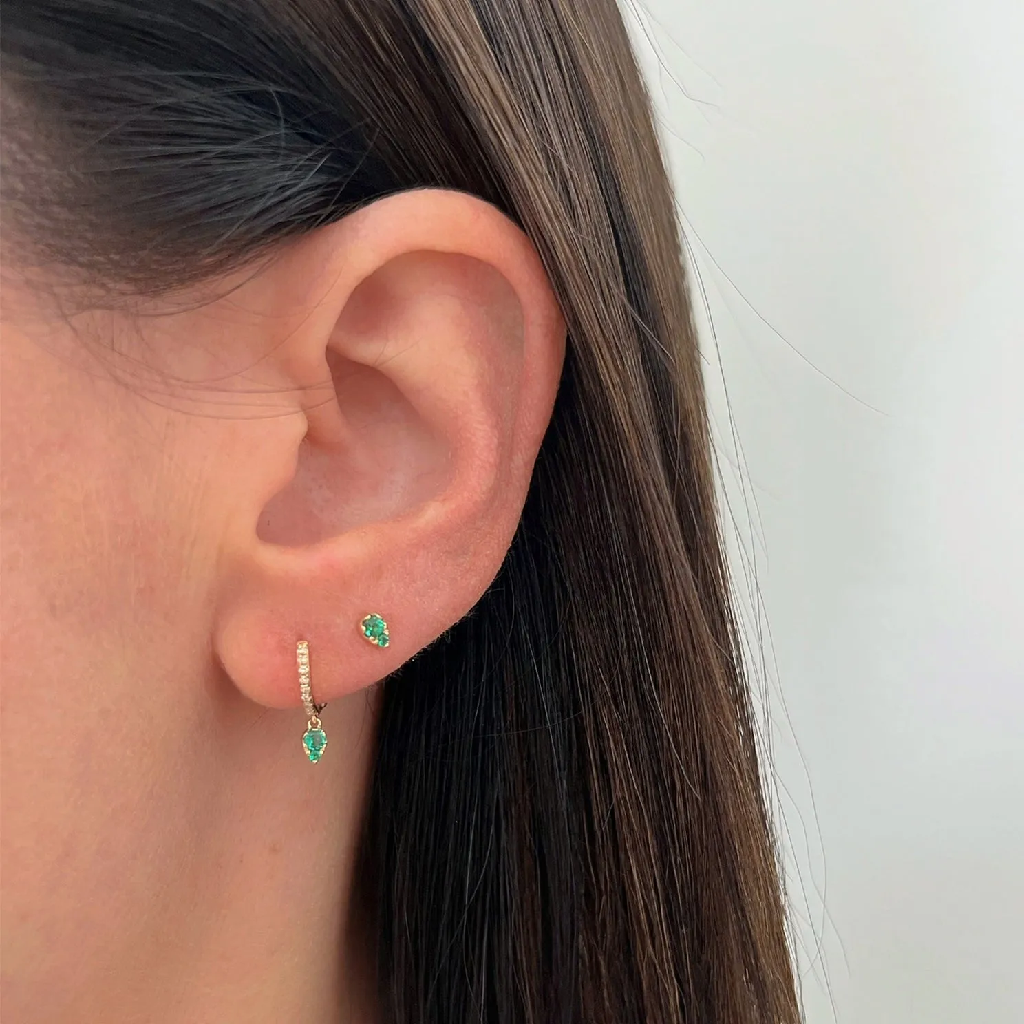 Emerald Teardrop Diamond Mini Huggie Earring