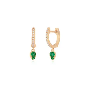 Emerald Teardrop Diamond Mini Huggie Earring