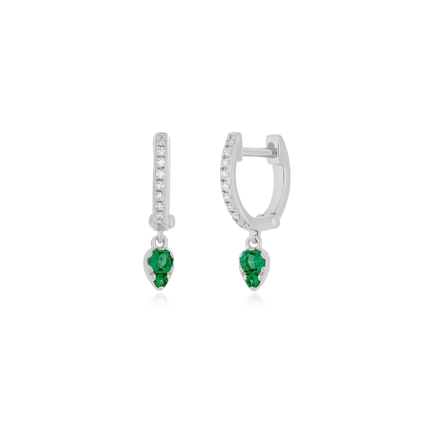 Emerald Teardrop Diamond Mini Huggie Earring