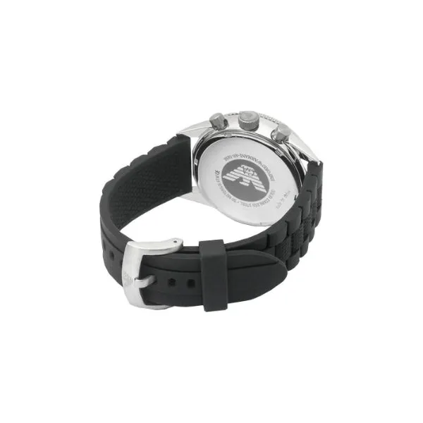 EMPORIO ARMANI Sport Black Rubber Strap Silver Dial Chronograph Quartz Watch for Gents - AR5856