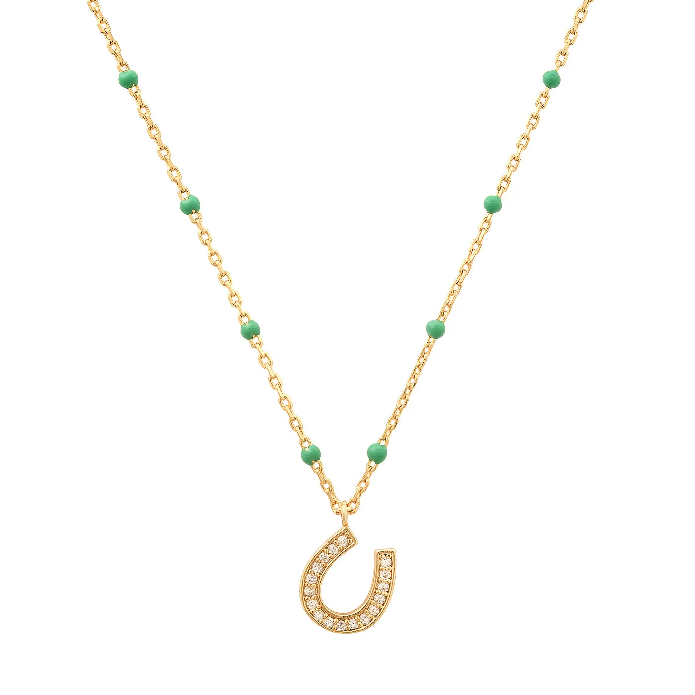 Enamel Beaded Chain with CZ Horseshoe Pendant
