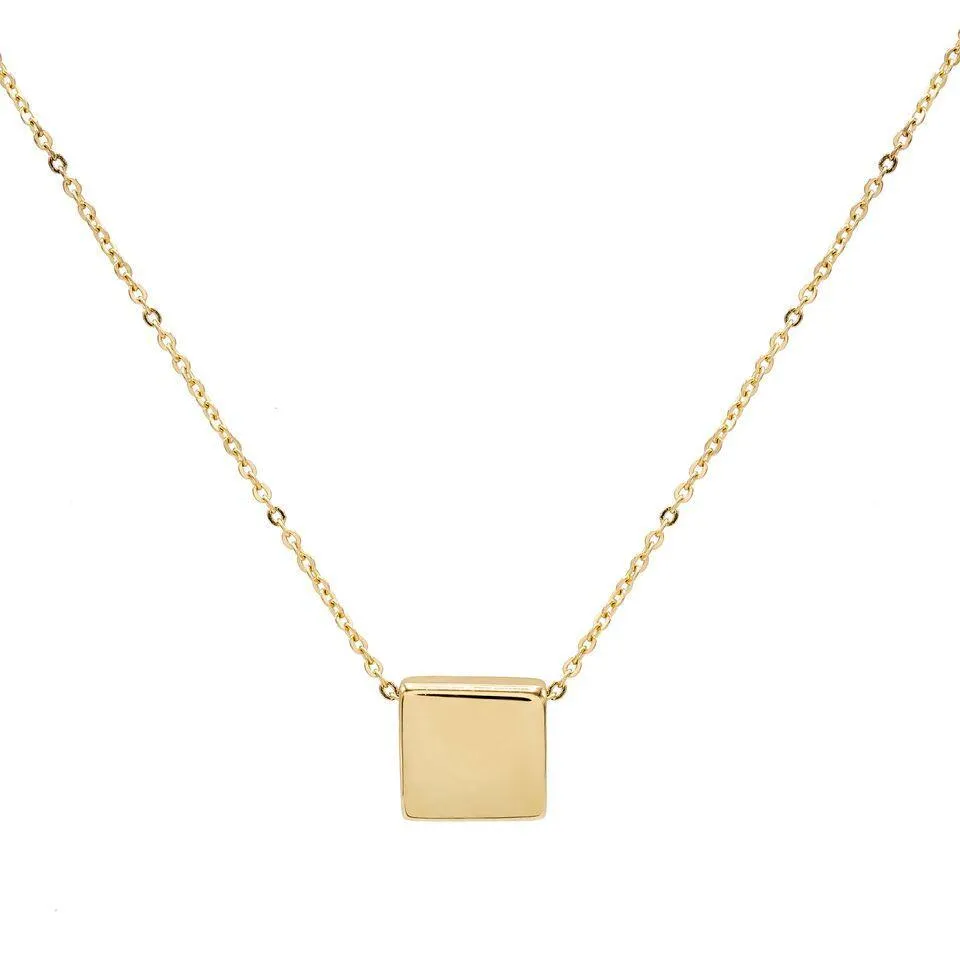 Engraved Square Pendant Necklace 14K