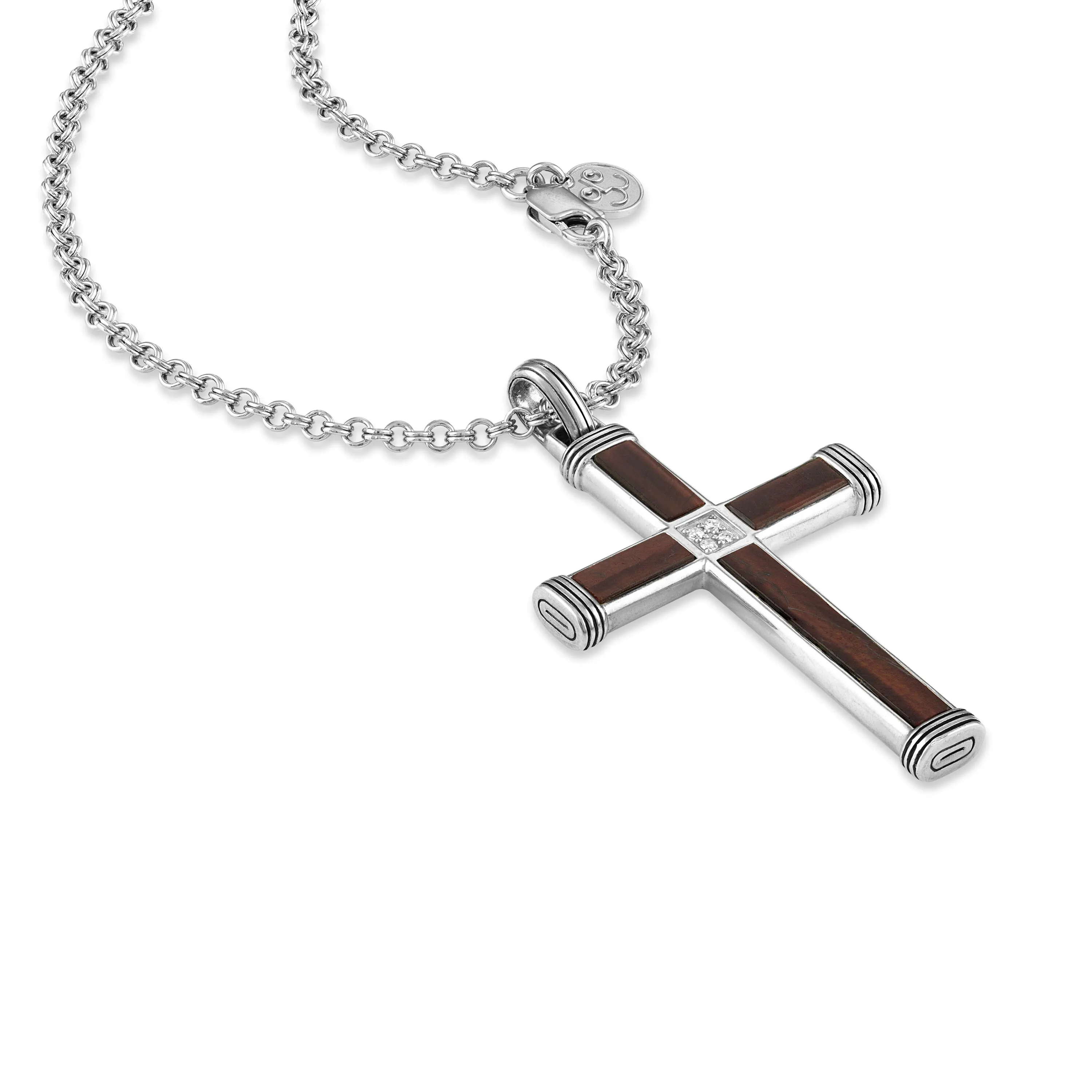 Esquire Red Tiger's Eye & Diamond Accent Cross Pendant Set in Sterling Silver, 22"