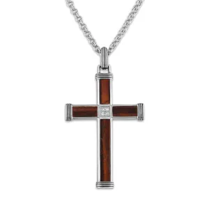 Esquire Red Tiger's Eye & Diamond Accent Cross Pendant Set in Sterling Silver, 22"
