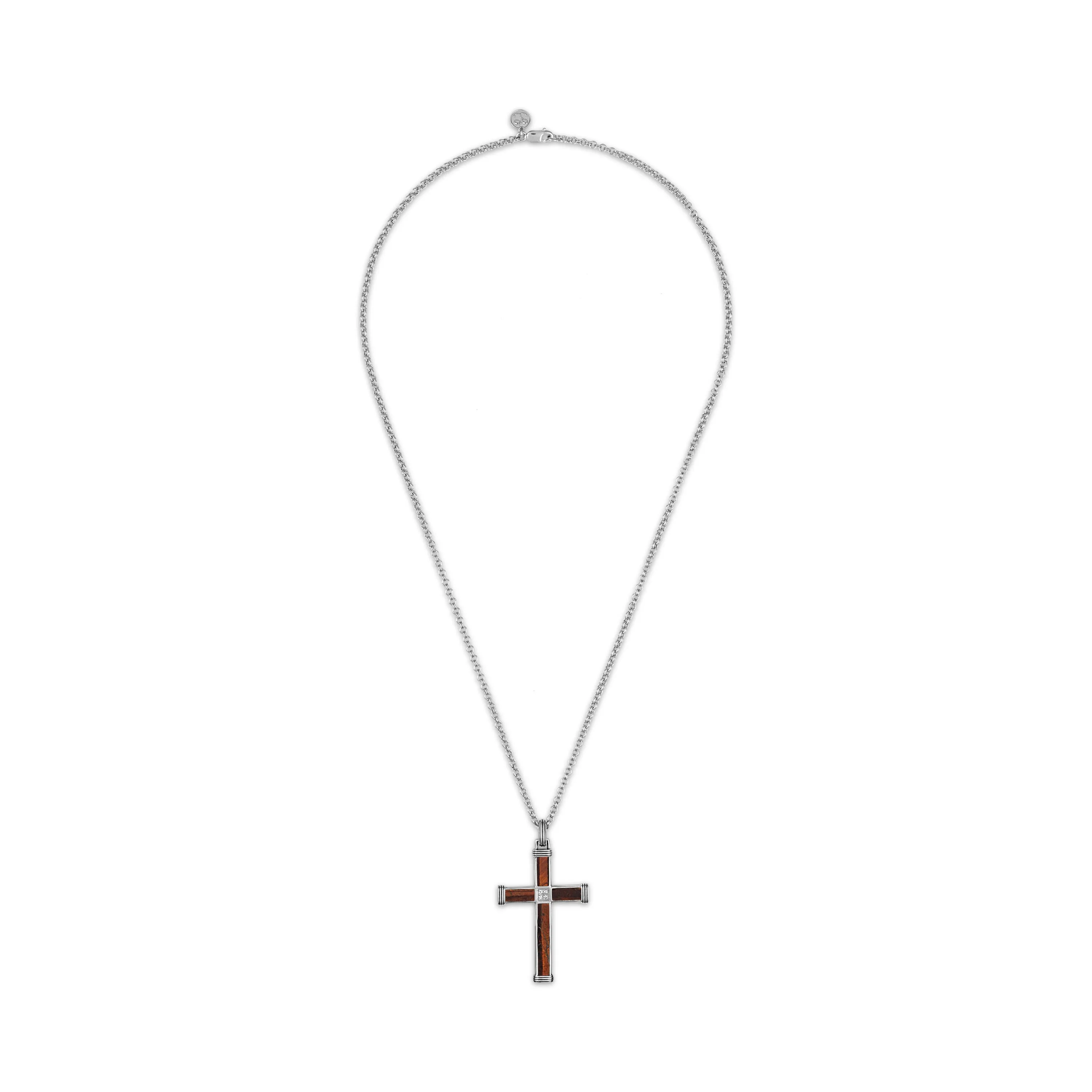 Esquire Red Tiger's Eye & Diamond Accent Cross Pendant Set in Sterling Silver, 22"