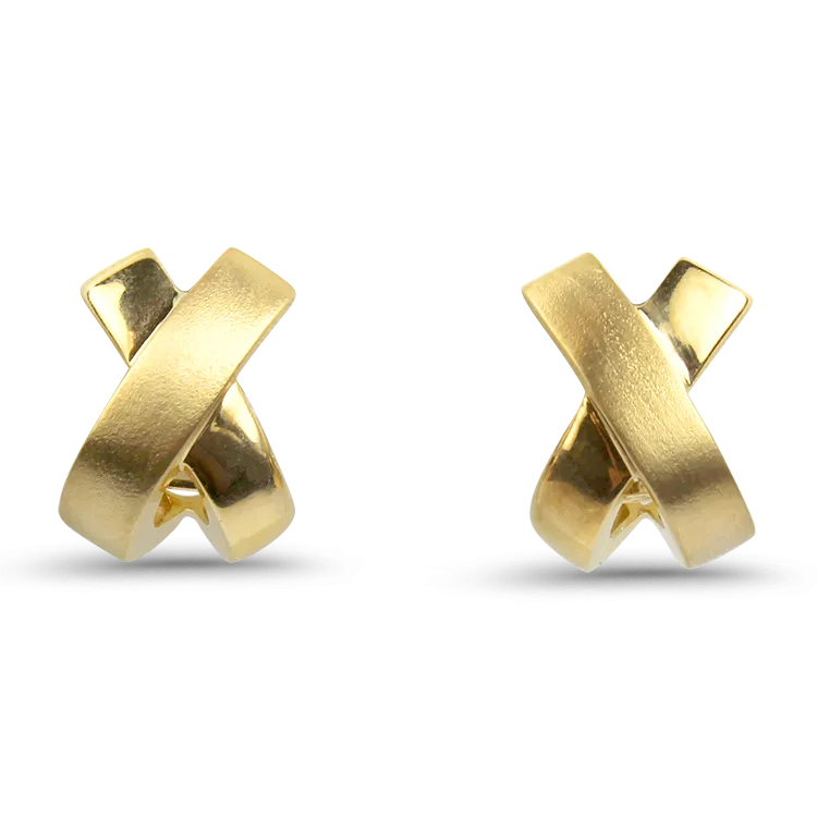 Estate 14k Yellow Gold "X" Half Hoop Earrings