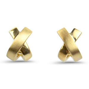 Estate 14k Yellow Gold "X" Half Hoop Earrings