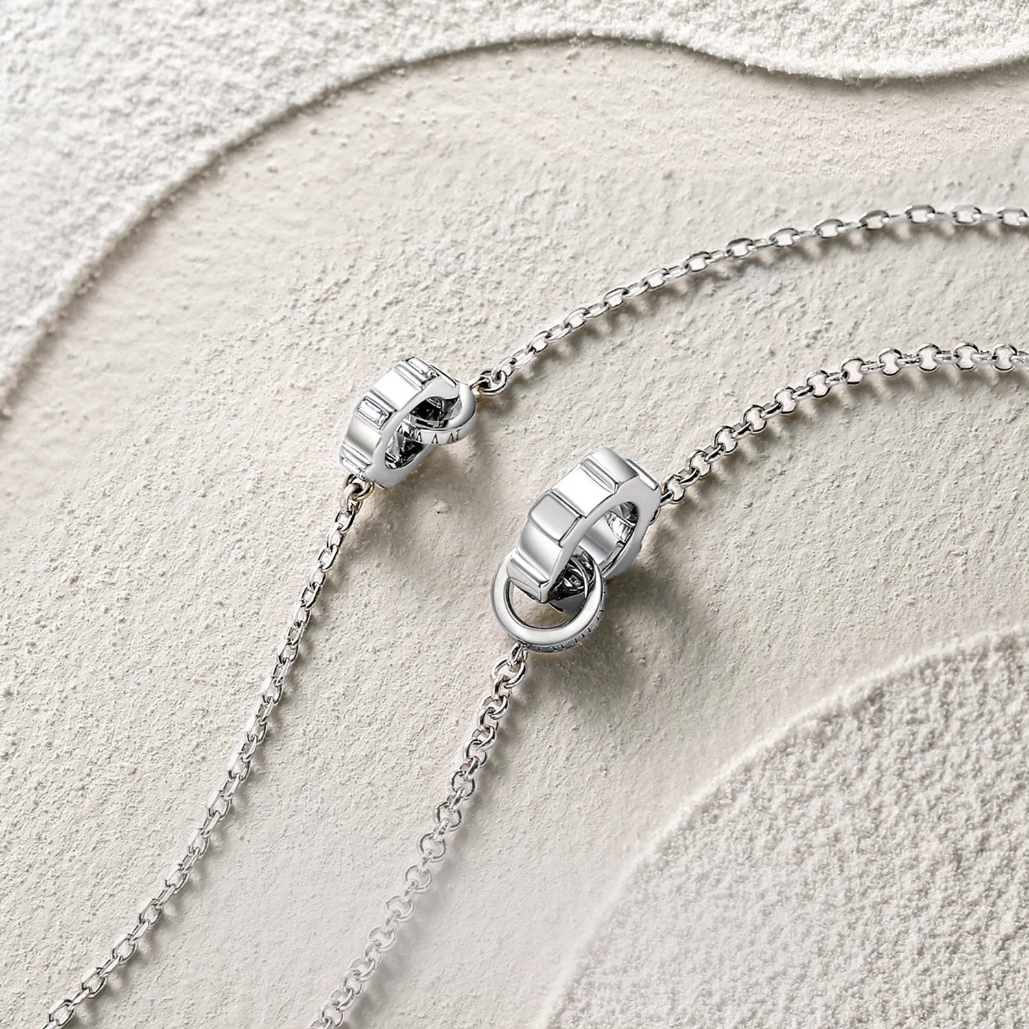FANCIME "Infinite Time Lock" Couples Promise Sterling Silver Bracelet