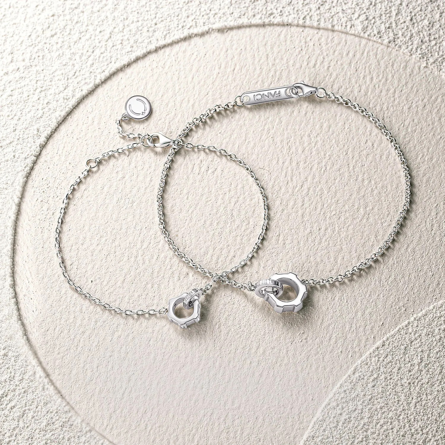 FANCIME "Infinite Time Lock" Couples Promise Sterling Silver Bracelet