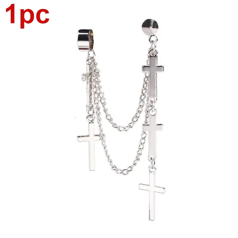 Fashion Cross Tassel Gothic Punk Chains Ear Cuff Earrings