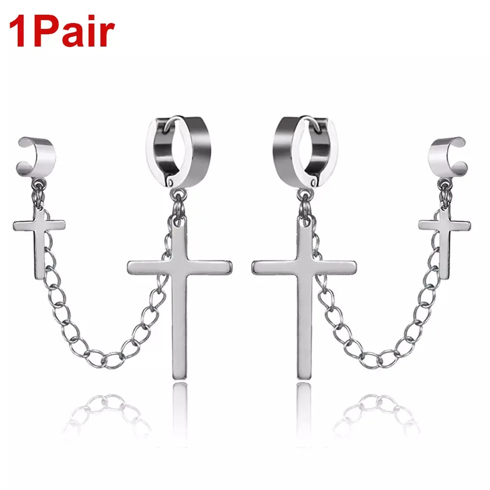 Fashion Cross Tassel Gothic Punk Chains Ear Cuff Earrings