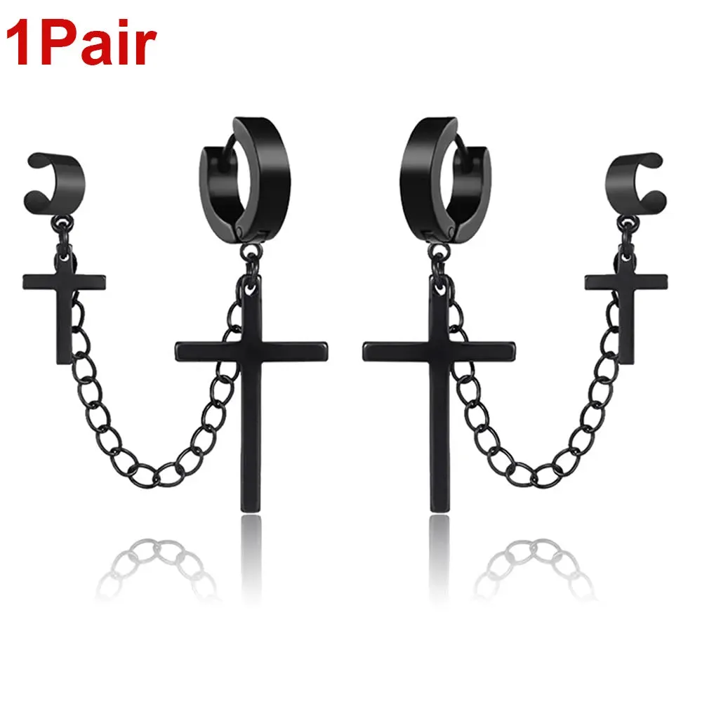 Fashion Cross Tassel Gothic Punk Chains Ear Cuff Earrings