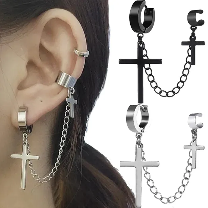 Fashion Cross Tassel Gothic Punk Chains Ear Cuff Earrings