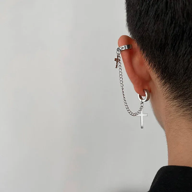 Fashion Cross Tassel Gothic Punk Chains Ear Cuff Earrings
