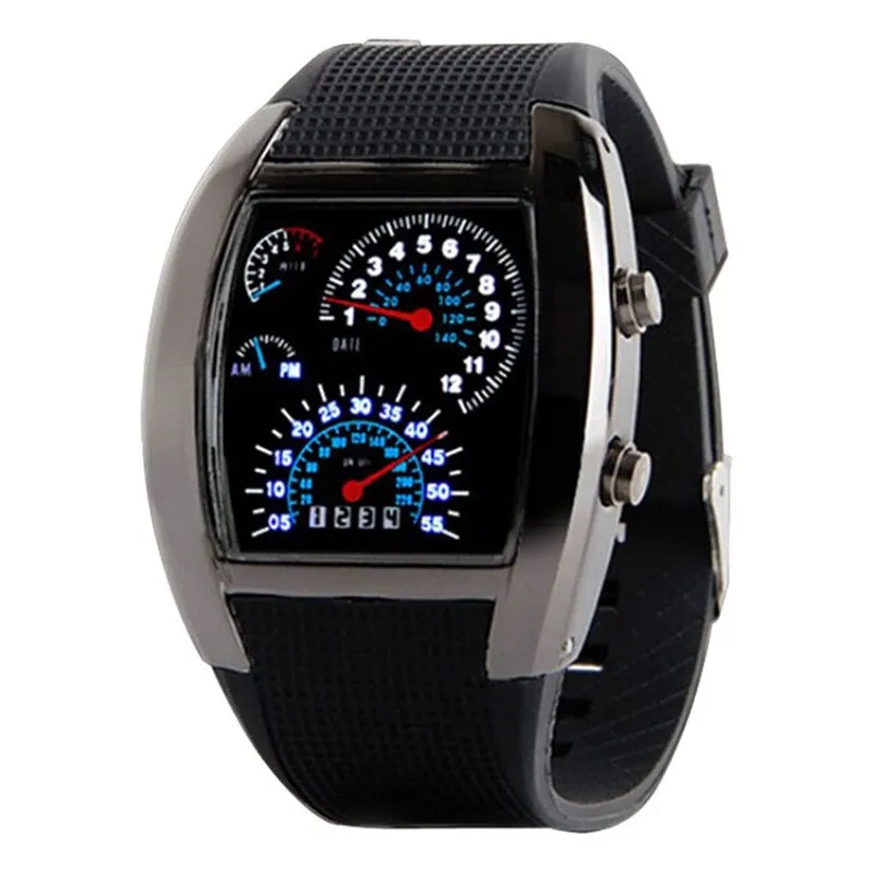 Fashion Men Watch Aviation Turbo Silicone Band Dial Flash LED Watch Gift Mens Lady Sports Car Meter relogio masculino