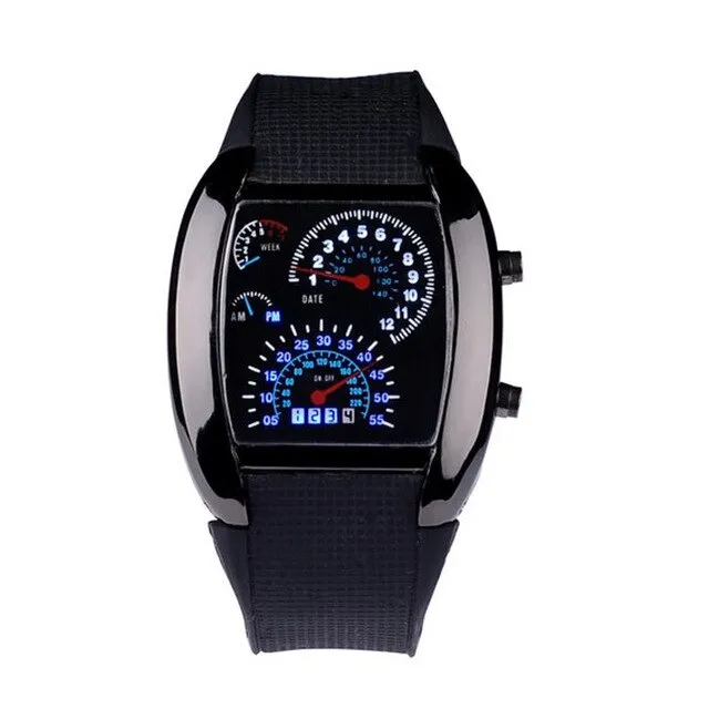 Fashion Men Watch Aviation Turbo Silicone Band Dial Flash LED Watch Gift Mens Lady Sports Car Meter relogio masculino