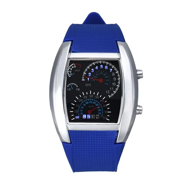 Fashion Men Watch Aviation Turbo Silicone Band Dial Flash LED Watch Gift Mens Lady Sports Car Meter relogio masculino