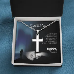 Father's Day - I Love You More Than The Stars In The Sky - Cross Necklace with Ball Chain Message Card Gift For Daddy, Father, Grandfather, Grandpa