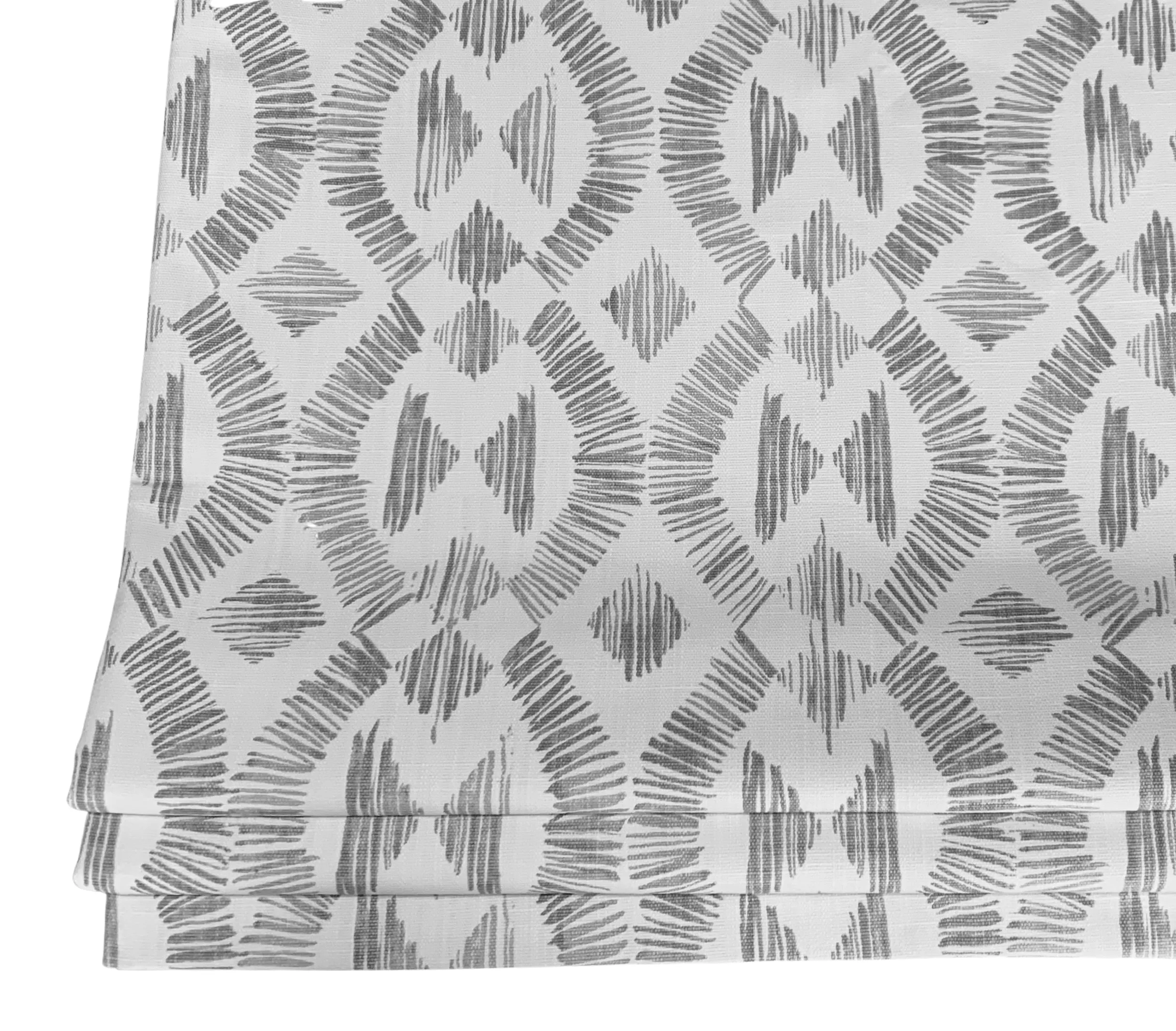 Faux Roman Shade Valance in Geometric Print of Grey and White on Premium Cotton Linen Fabric,  Fully Lined, Custom Made