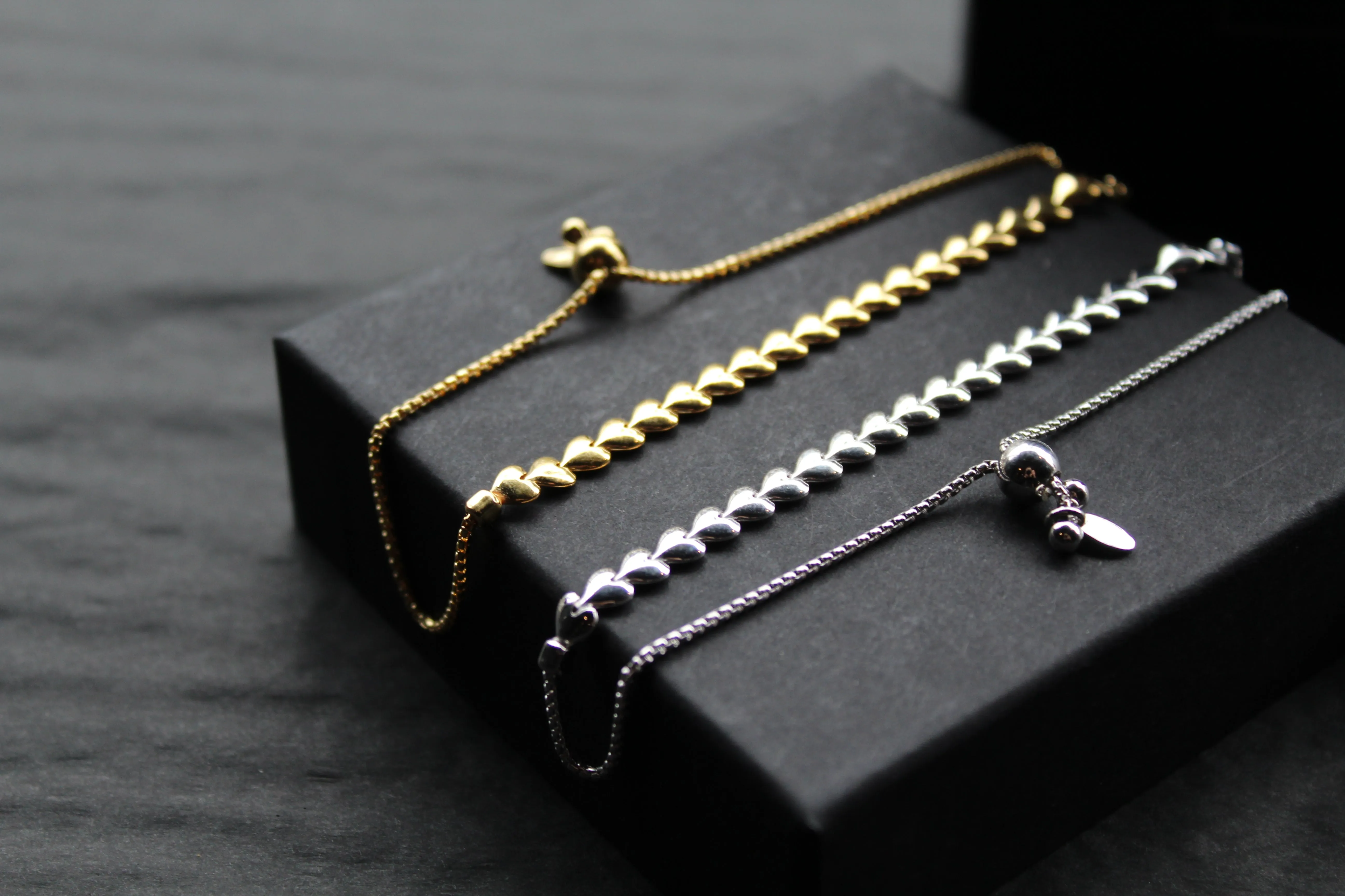 Flat Interlinked Hearts Slider Bracelets