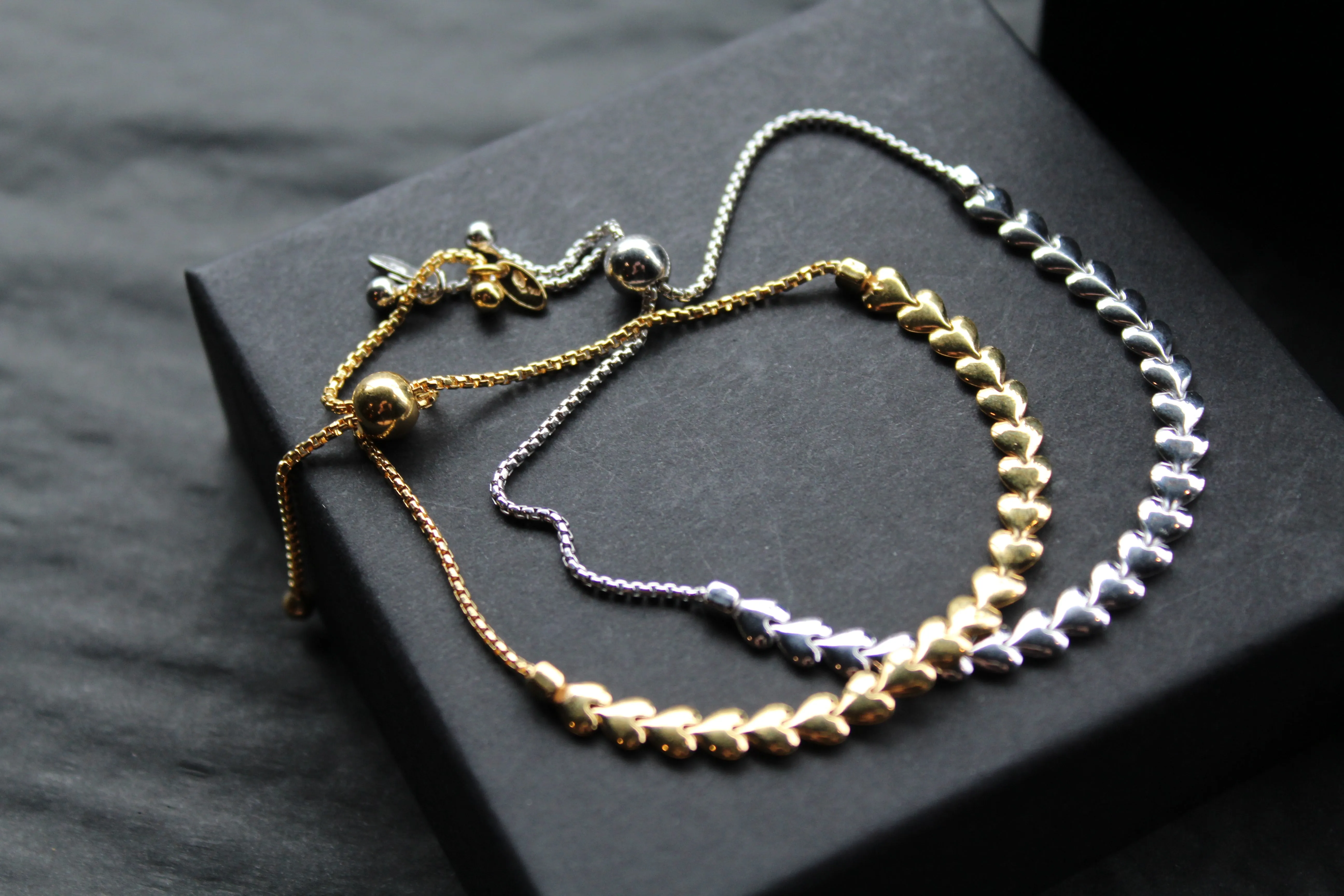 Flat Interlinked Hearts Slider Bracelets