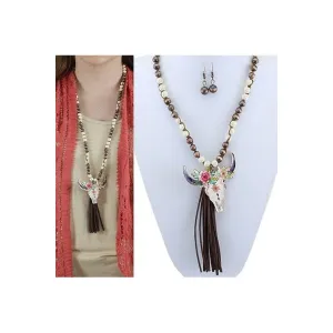 Floral Steer Skull Necklace