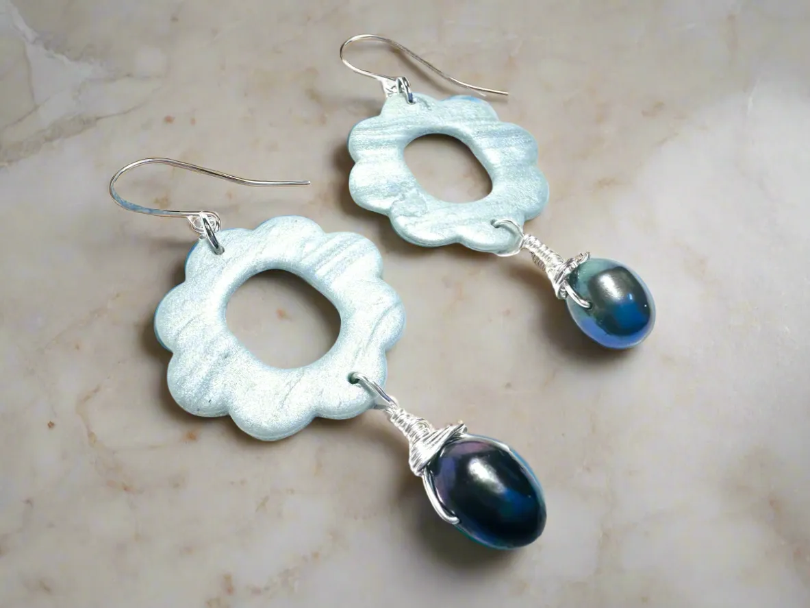 Flower Hoop Earrings, Clay Circle Earrings, Earrings