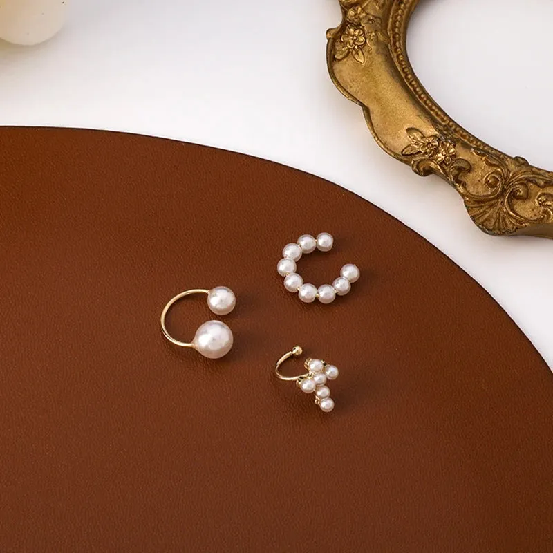 French Pearl Ear Bone Clip Women Fake Piercing Ear Cuff Retro Elegant Irregular Natural Pearl Ear Clips On Earrings Jewelry Gift