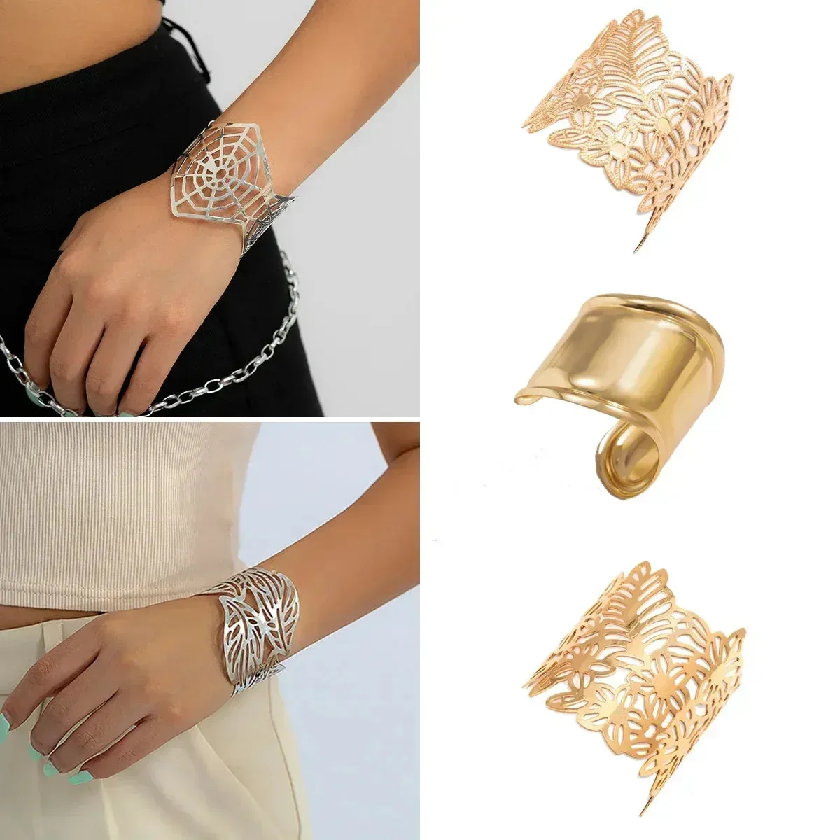 French Simple Design Open Smooth Bracelet Small Vintage Hollow Out Leaf Charm Bracelet for Women Jewelry