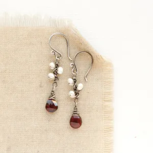 Garnet & Pearl Bud Vine Earrings