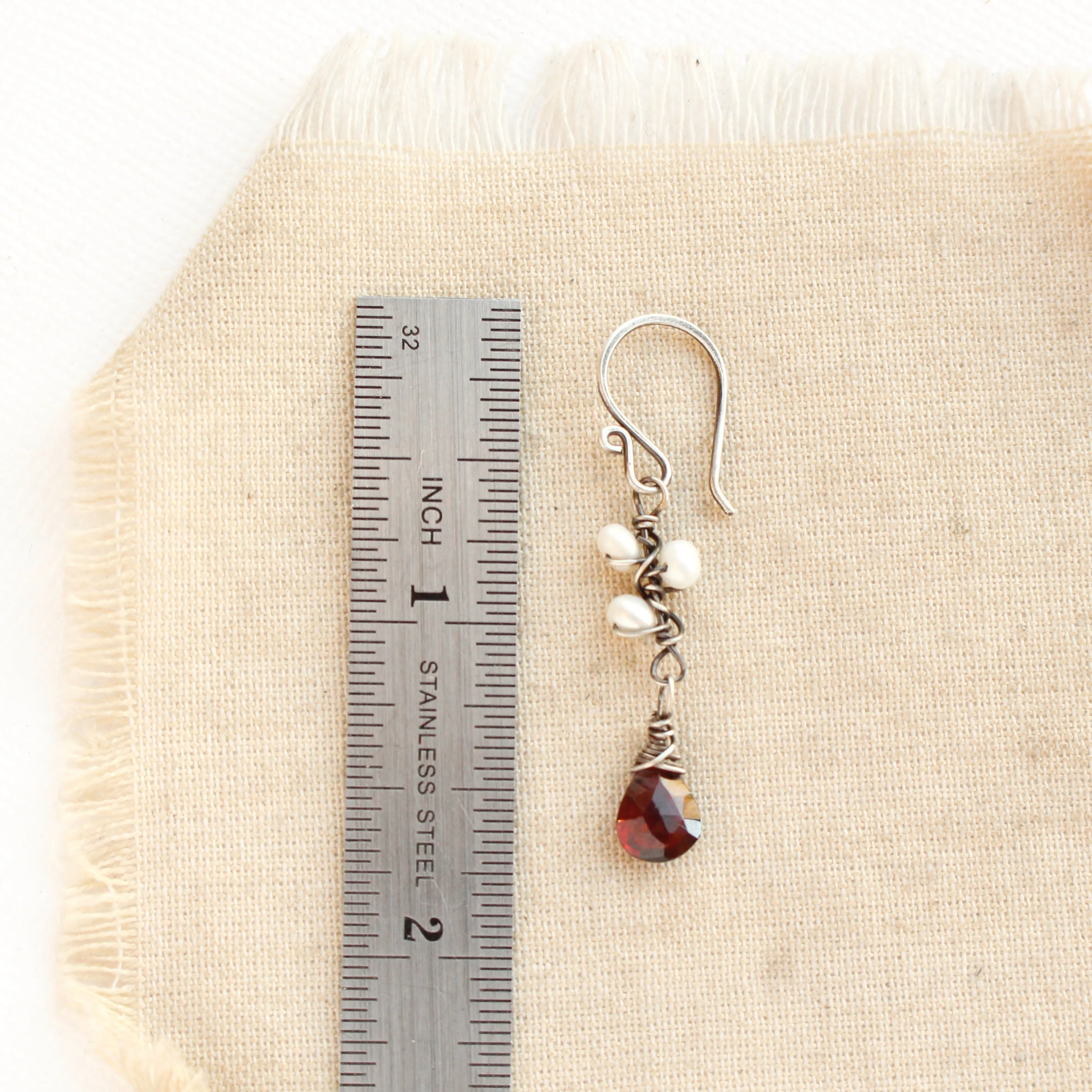 Garnet & Pearl Bud Vine Earrings
