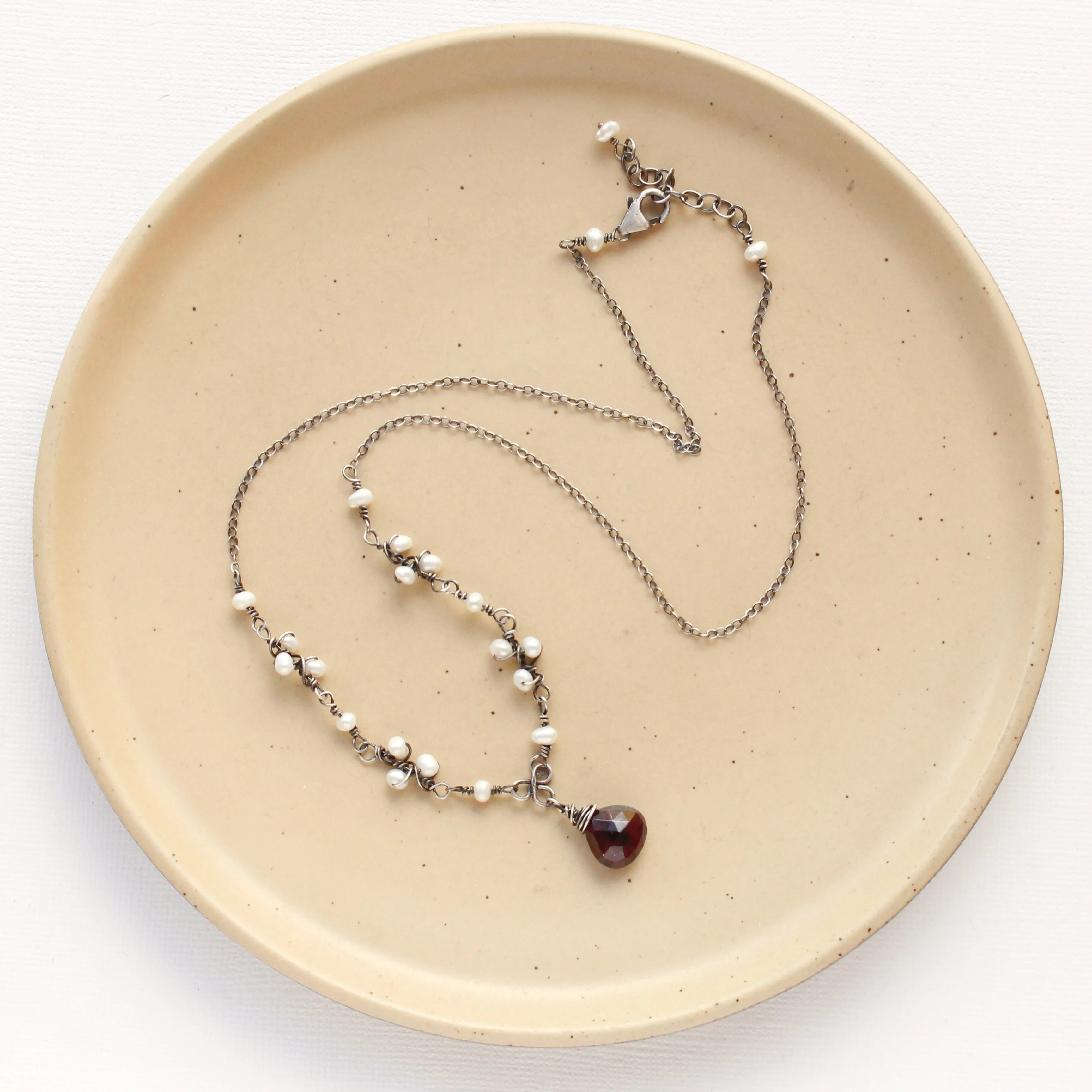 Garnet & Pearl Bud Vine Necklace