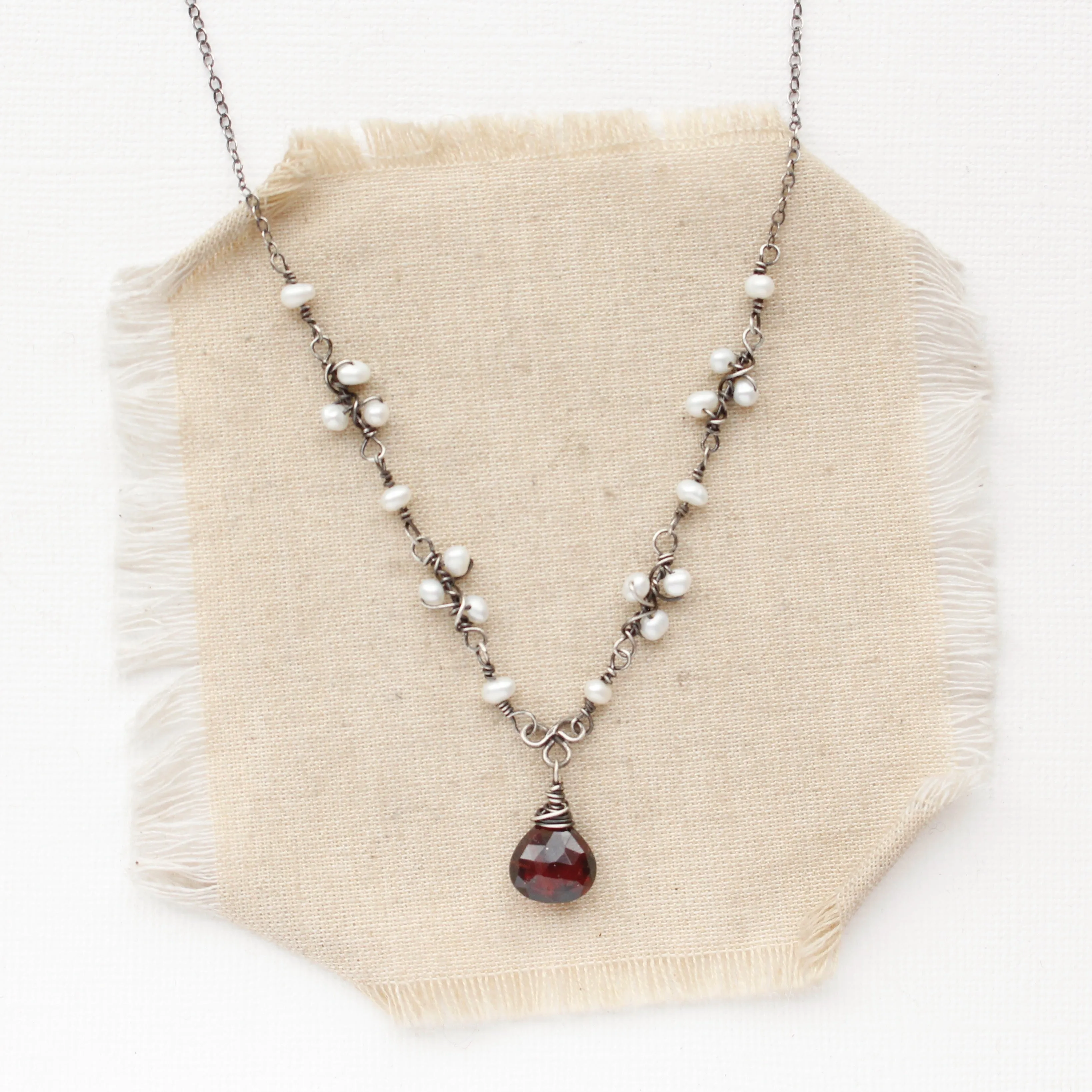 Garnet & Pearl Bud Vine Necklace