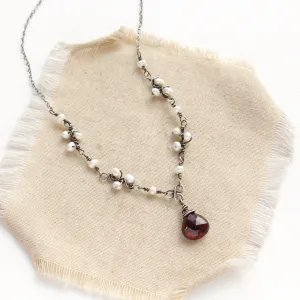 Garnet & Pearl Bud Vine Necklace