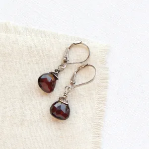Garnet Drop Oxidized Silver Earrings